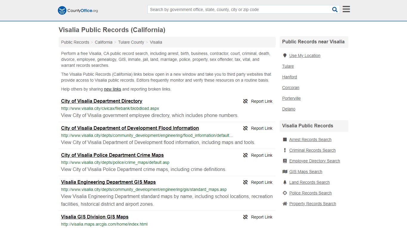 Public Records - Visalia, CA (Business, Criminal, GIS, Property & Vital ...
