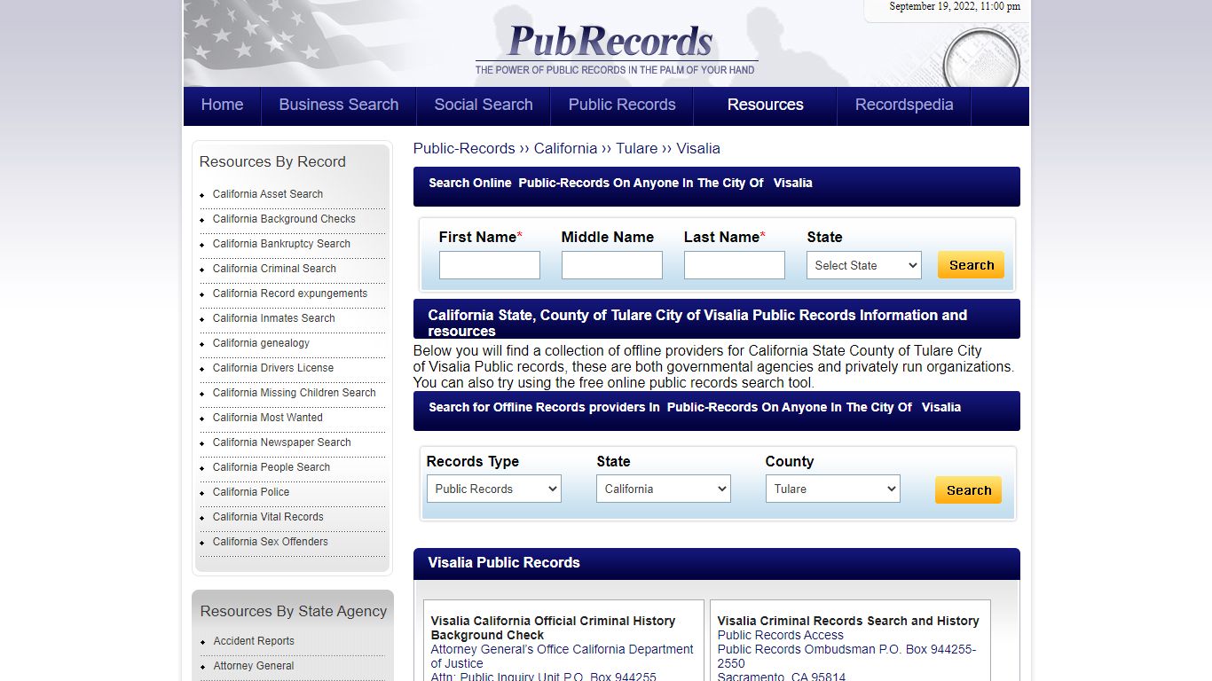 Visalia, Tulare County, California Public Records